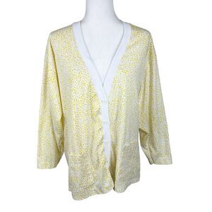 Vintage Extra Touch Sweater Women 2X White Yellow Button Up Cardigan Outer
